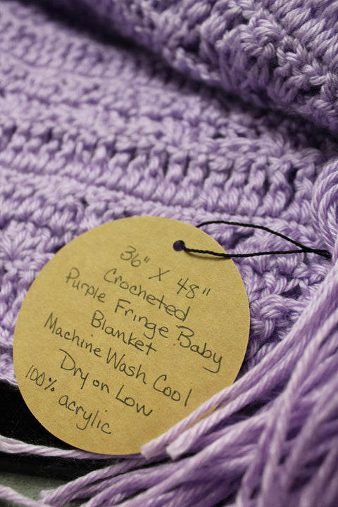 Suki B's Purple Fringe Crocheted Baby Blanket