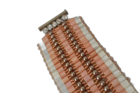 Beaded Cuff Bracelet in Peach and Pearl Tones