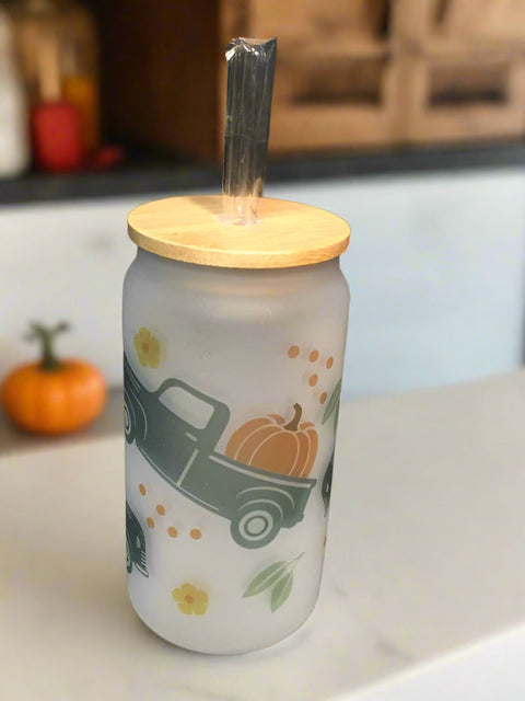 Truck Pumpkin Glass Cup by Allison Temple