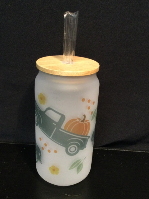 Truck Pumpkin Glass Cup by Allison Temple