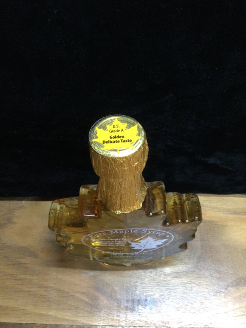 3.38 A Pure Michigan maple syrup Glass leaf bottle - Golden