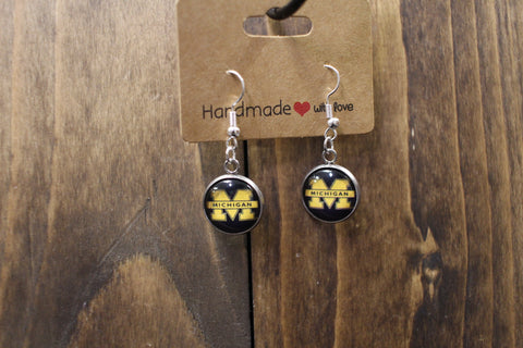 Handmade University of Michigan Logo Earrings with Silver-Tone Finish