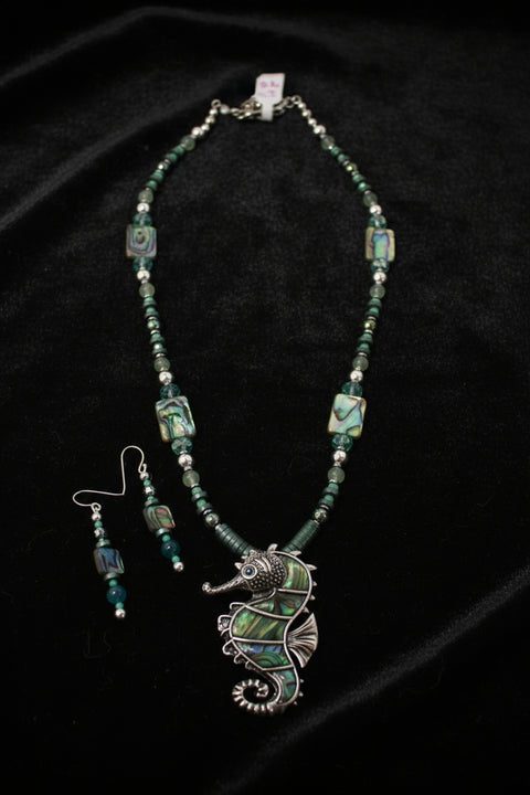 Outrageously Millie Abalone Seahorse Necklace and Earring Set
