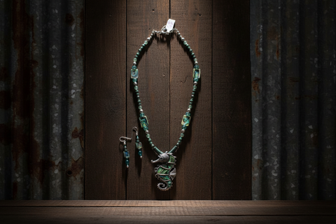 Outrageously Millie Abalone Seahorse Necklace and Earring Set