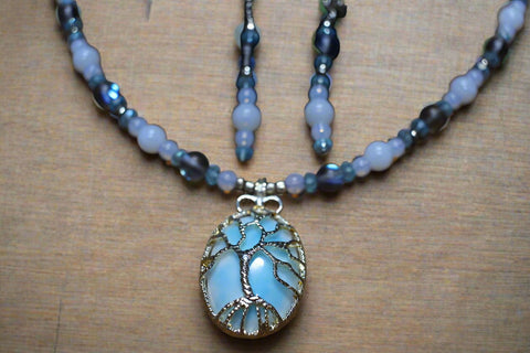 10"  Blue Tree of Life Pendant Necklace and Earrings Set by Outrageously Millie