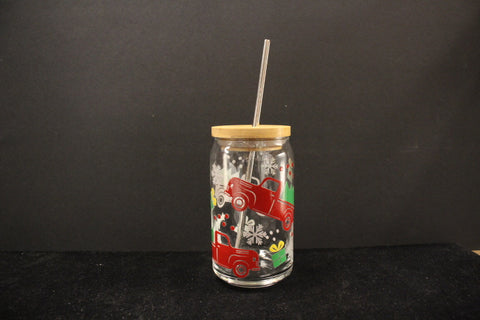 16oz Truck with Tree Clear Glass Can Cup by Allison MacKenzie Interiors