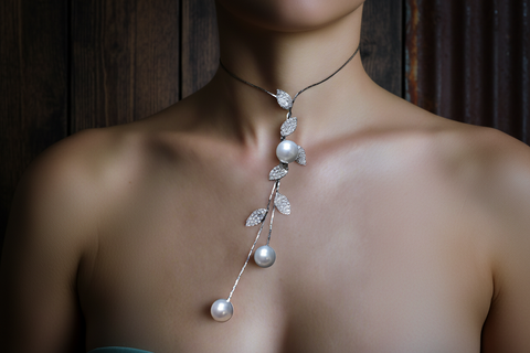 17" Pearl & Rhinestone Necklace by Outrageously Millie Jewelry