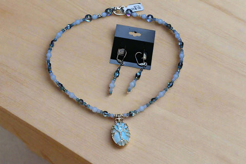 10"  Blue Tree of Life Pendant Necklace and Earrings Set by Outrageously Millie