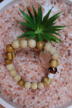 Load image into Gallery viewer, Brown Mushroom w/ Tan round and Bi-cone wood beads Bracelet by Theiss
