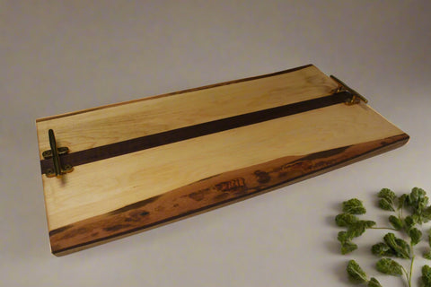 Rustic Maple and Walnut Charcuterie Board with Brass Handles