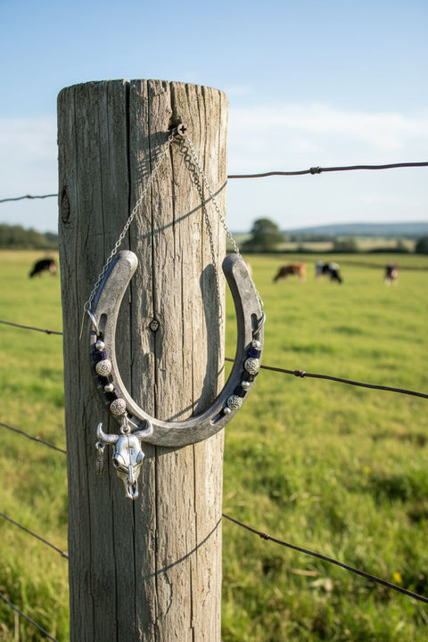 Live Lucky Decorative Horseshoe with Longhorn Skull and Midnight Beads