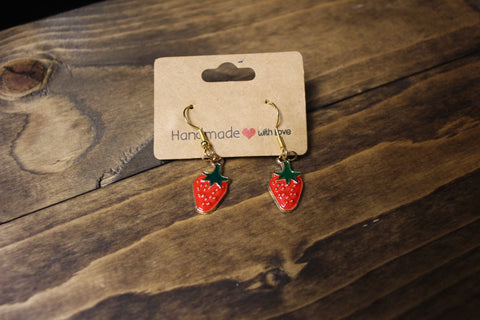 Handmade Strawberry Charm Dangle Earrings