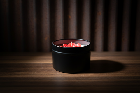 2-Inch Round Black Tin Candle with Red Wax Rose Accent