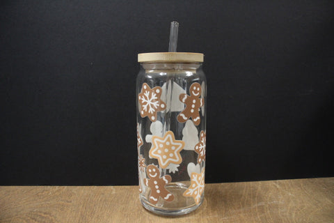 20oz Gingerbread Clear Glass Can Cup by Allison MacKenzie Interiors