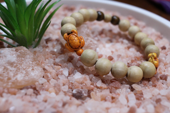 Orange Turtle with Tan and Brown Wood Beads Bracelet by Theiss Tye Dye Studios