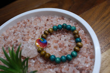 Load image into Gallery viewer, Tye Dye Flat Bead w/ Blue &amp;Brown Round Bead Bracelet by Theiss
