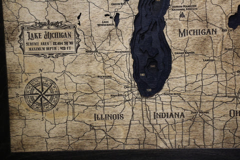20" x 15 1/2" Great Lakes 3D Wood Map by Lucky Arrow Designs Wall Art & Prints