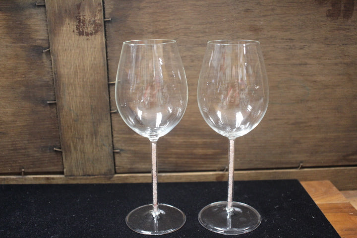 Set of Sophisticated Wine Glasses with Crystal Filled Rose Quartz Stems