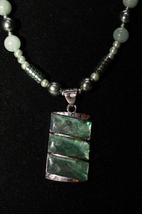 12" Green Abalone and Green Bead Necklace & Earrings by Outrageously Millie