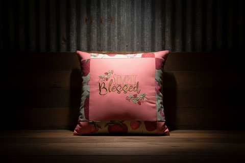 16x16 Simply Blessed Strawberries Pillow by Suki B's Creations