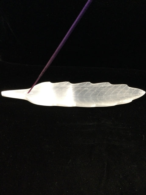 Selenite Feather Incense Holder by Pirate Booty and Crystal Treasures