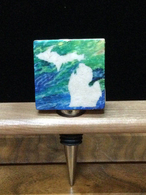 Michigan on Watercolor Tile Wine Stopper by Ravaged Barn