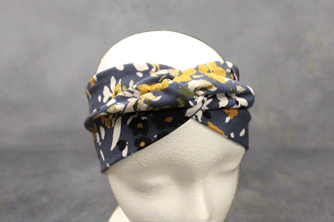 Navy Blue Floral Knot Headband - Child