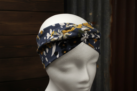 Navy Blue Floral Knot Headband - Child