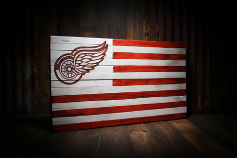 Detroit Red Wings Wooden Wall Flag