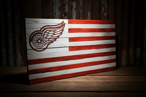 Detroit Red Wings Wooden Wall Flag