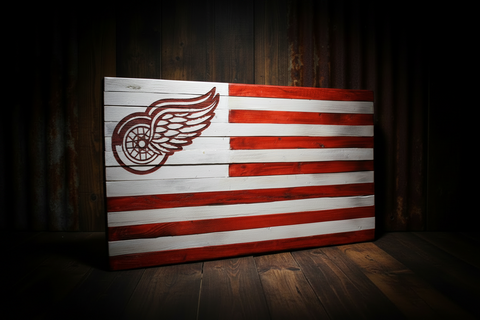 Detroit Red Wings Wooden Wall Flag