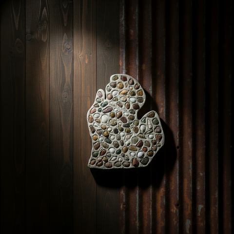 PD White & Sons Michigan Shell and Stone Mosaic Map