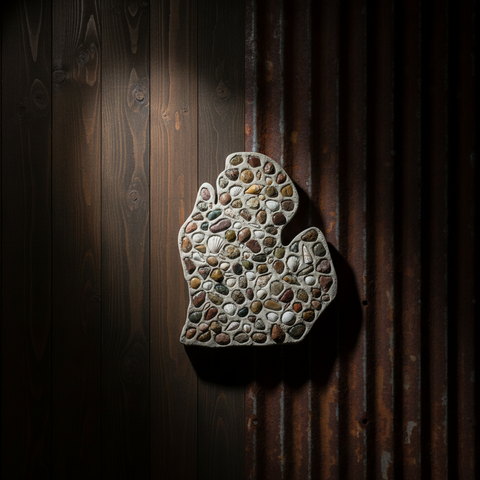 PD White & Sons Michigan Shell and Stone Mosaic Map