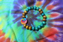 Load image into Gallery viewer, Tye Dye Flat Bead w/ Blue &amp;Brown Round Bead Bracelet by Theiss
