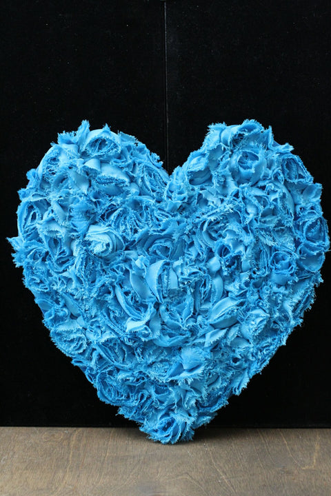 Frayed Blue Fabric Rose Heart Wall Decor