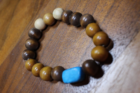 Turquoise Rectangle Bead with Brown Wood Bead Bracelet By Theiss