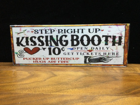 Kissing Booth Wood Sign 9.5" x 3.5"  by Ravaged Barn