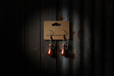 Orange Angel Wing Pearl Drop Earring