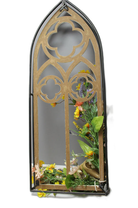 Cathedral-Style Wooden Floral Frame with Burlap Bow