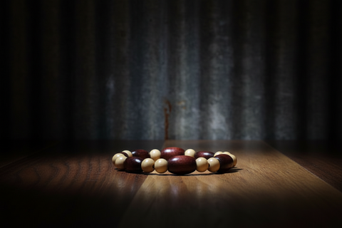Cherry Oval w/tan bead wood bracelets by Theiss