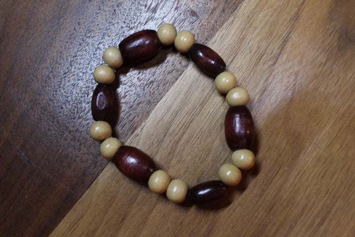 Cherry Oval w/tan bead wood bracelets by Theiss