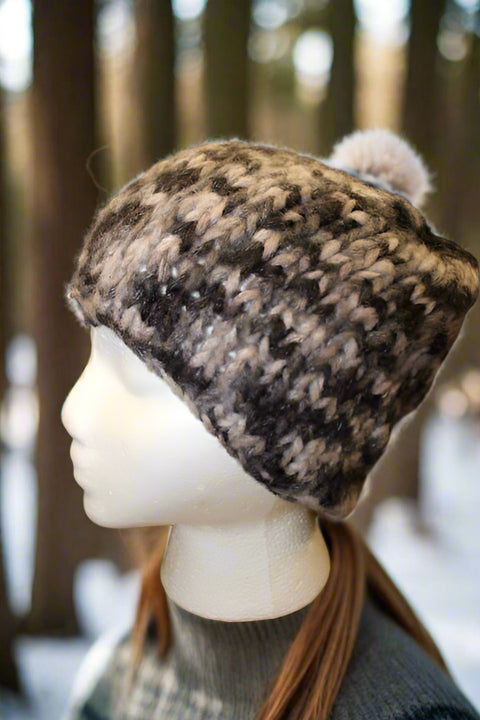 Green and Gray Speckled Knit Hat