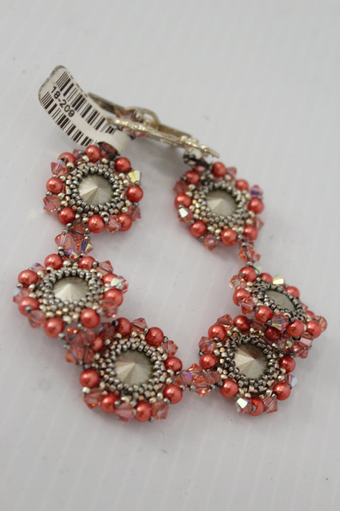 Sunset Glow Coral Crystal and Silver Beaded Bracelet