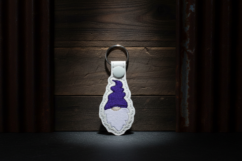 Gnome Embroidered Faux Leather Keychain