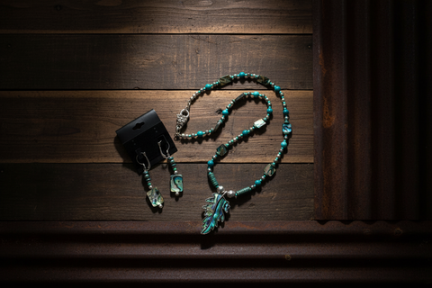 Outrageously Millie Abalone Oak Leaf Necklace and Earring Set