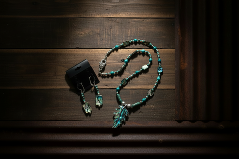 Outrageously Millie Abalone Oak Leaf Necklace and Earring Set