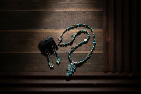Outrageously Millie Abalone Oak Leaf Necklace and Earring Set