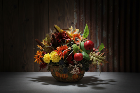 Fall Harvest Floral Basket Arrangement