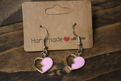 Handmade Pink Broken Heart Dangle Earrings