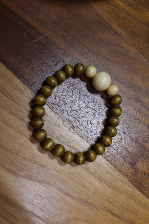 Tri-Tan Wood Bead w/ Lt Brown Wood Bead Bracelet by Theiss